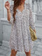 Irregular Dot Print Ruffle Long Sleeve V-neck Chiffon Dress - White