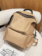 Women Vintage Faux Leather Large Capacity Backpack Travel Bag - Khaki