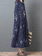 Vintage Blumendruck Langarm A-Linie Revers Plus Größe Kleid - Blau