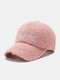 Unisex Lambswool Plush Letter Embroidery Autumn Winter All-match Warmth Baseball Cap - Pink