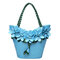 Brenice Leather Flower Decoration Bucket Bag National Style Sling Bag For Women - Blue