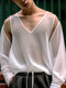 Camiseta transparente con cuello en V y manga recortada para hombre - Blanco