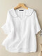 Women Plain Frill Half Sleeve Cotton Casual Blouse - White