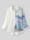 Calico Print Patchwork Button Lapel Long Sleeve Casual Shirt For Women - White
