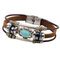 Vintage Multilayer Bracelets Blue Oval Irregular Geometric Leather Bracelet Ethnic Jewelry for Men - Brown