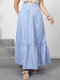 Plaid Print Patchwork High Waist Long Skirt with Pocket - Blue