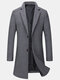 Mens Woolen Solid Business Single-Breasted Windbreaker Mid-Length Overcoat - Gray