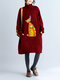 فستان بغطاء للرأس مقاس Plus برقبة عالية وطبعة كارتون من Cat - نبيذ أحمر