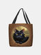 Women Vintage Cat Pattern Print Handbag Shoulder Bag Tote - Brown