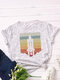 Spaceship Stripe Print O-neck Short Sleeve Casual T-Shirt For Women - Meteor White