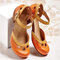 Women Vintage Hollow Buckle Strap Chunky Heel Clogs D'Orsay Mary Jane Pumps - Yellow