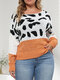 Plus Size Contrast Color Zebra Print Patchwork Knitted Sweater - Orange