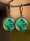 Vintage Glass Gemstone Dangle Earrings Dragonfly Butterfly Pattern Women Pendant Earrings Jewelry - #02