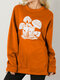 Mushroom Print Long Sleeve O-neck Loose Women Sweatshirt - Orange