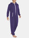 Men Plain Casual Onesies Jumpsuit Hooded Loungewear Pockets Loose Home Daily Pajamas Sleepwear - Purple