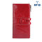 Women Men Genuine Leather Pure Color Vintage Card Holder Multi-slots Long Wallet Purse - Red