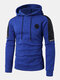 Mens PU Leather Stitching Zipper Design Drawstring Overhead Hoodies - Blue