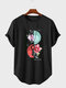 T-shirt da uomo a maniche corte con orlo curvo grafico con lettera floreale - Nero