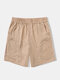Shorts masculinos de cor sólida com zíper e cintura elástica casual - Cáqui