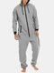Men Cotton Solid Color Loose Onesies Zipper Hooded Jumpsuit With Kangaroo Pockets - White