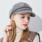 Lady Wide Eaves Fine Wool Material Plain Color Soft Fashion Warm Beret Cap For Autumn Or Winter - Grey