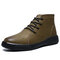 Men Vintage Waterproof Comfort Warm Lining Lace Up Ankle Leather Boots - Khaki