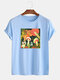 Mens Cartoon Mushroom Print Short Sleeve Preppy T-Shirt - Blue