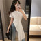 Button Design Side Slit Wide Loose Long Personality T-shirt 61559 - White