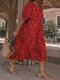 Floral Print Patchwork Short Sleeve Loose Dress For Women - Red