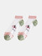 3 Pairs Women Cotton Glass Silk Peach Letters Stripes Pattern Jacquard Breathable Socks - #04