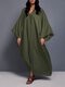 Casual Solid Color V-neck Bell Sleeve Maxi Dress - Green