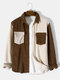 Mens Two Tone Patchwork Corduroy Long Sleeve Shirts With Flap Pocket - Brown