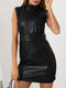 Solid Color Sleeveless Pocket Sexy Dress With Belt For Women - Black