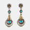 Vintage 925 Silver Plated Turquoise Women Earrings Small Bee Flower Color Separation Earrings - Silver