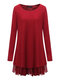 Casual Chiffon Patchwork Back Bow Double Layer Flared Blouse - Red