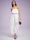 Shirred Waist Open Back Solid Wide Leg Tube Jumpsuit - White