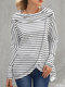Women Striped Print Patchwork Asymmetrical Hem Casual Sweatshirt - White