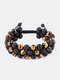 Vintage Three-Layer Natural Stone Men Bracelet Adjustable Colored Volcanic Stone Beaded Bracelet - #02