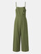 Solid Color Button Pocket Zipper Strap Sleeveless Loose Casual Jumpsuit - Army Green