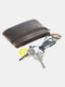 Men EDC Vintage Genuine Leather Cow Leather Coin Purse Case Money Clip Keychain Bag - Dark Brown
