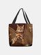 Women Felt Cute Cat Print Handbag Tote - Coffee