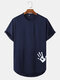 Mens Hand Print High Low Curved Hem Sports Short Sleeve T-Shirts - Navy