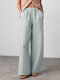 Women Striped Casual Elastic Waist Pants With Pocket - Gray