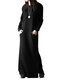 عارضة الصلبة اللون زر طويل الأكمام Plus حجم ماكسي فستان من النوع الثقيل - أسود