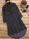 Leisure Cross Stripe Pockets Half Sleeve Women Blouse - Black