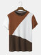 Mens Waffle Color Block Patchwork Preppy Short Sleeve T-Shirts - Brown