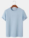 Mens Solid Color Texture Crew Neck Basics Short Sleeve T-Shirts - Blue