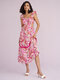 Selfsow Paisley Floral Print Cut Out Ruffle Cap Sleeve Dress - Rosa