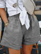 Solid Color Elastic Waist Shorts for Women - Grey