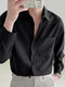 Мужские однотонные повседневные нагрудные карманы с длинным рукавом Рубашка - Черный